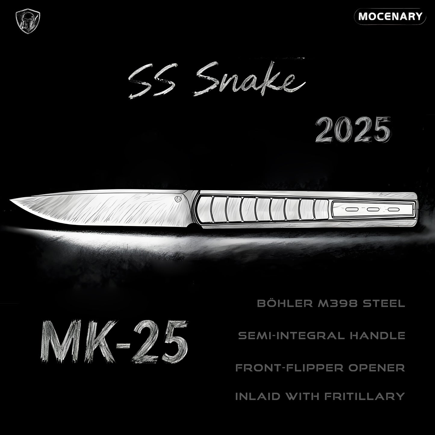 “SS Snake” MK-25 Böhler M398 Steel Semi-Integral Handle Inlaid With Fritillary Front-Flipper Opener Limited Edition In 2025 Delivery December 2025