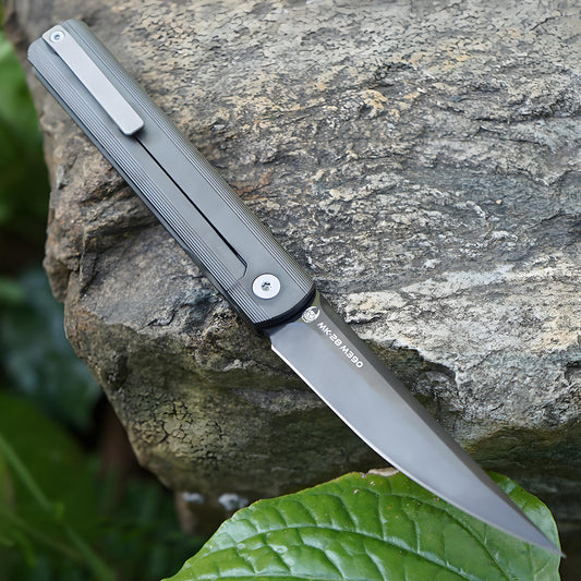 “墨” (MK-28(DLC) M390 Blade Semi-Integral Titanium Front Flipper Design By Tiguass