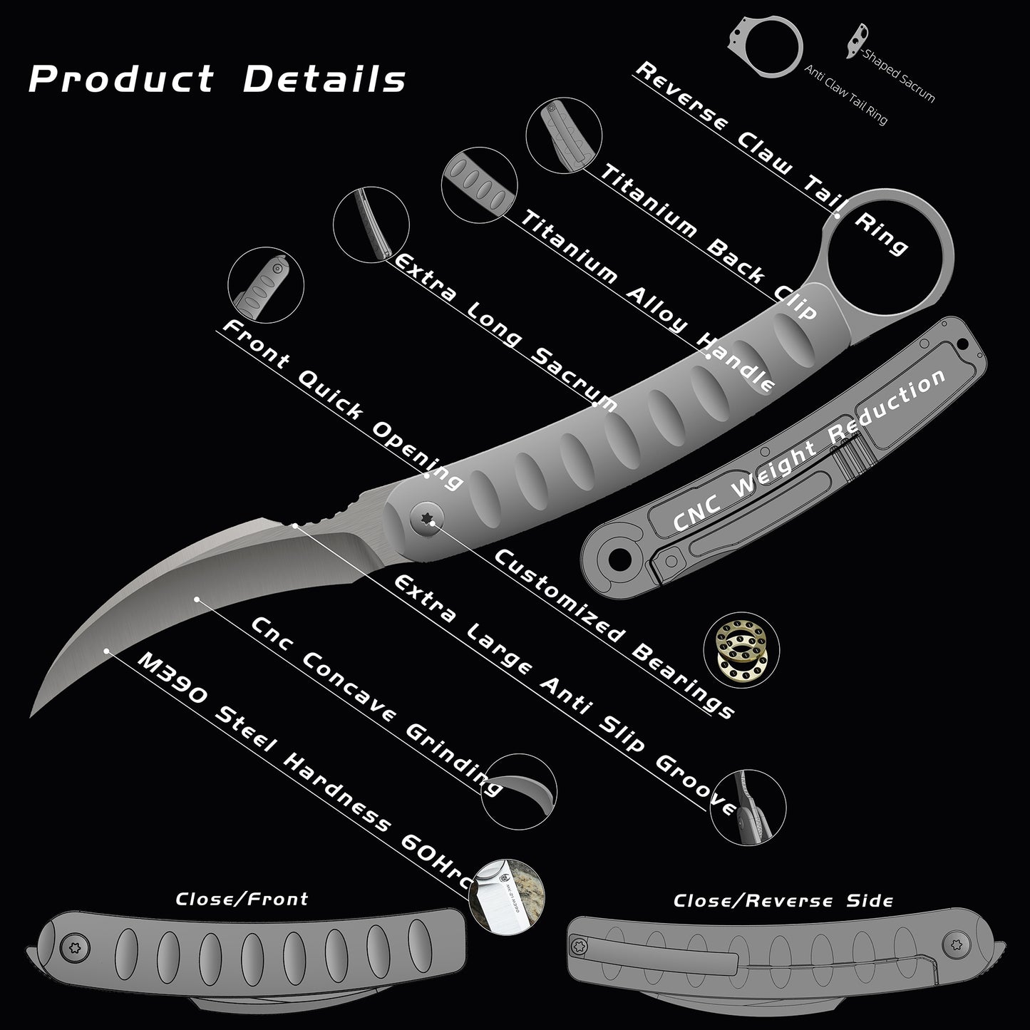“Scorp-X”(MK-21) Tiguass Design M390 M390 Blade Titanium Alloy Handle With Tail Ring