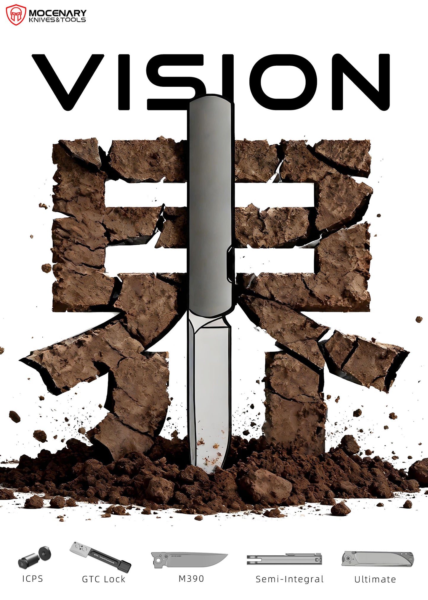 Vision | Tiguass Design ICPS System, GTC Lock, M390 Steel, Semi-Integral Handle,Minimalist Series