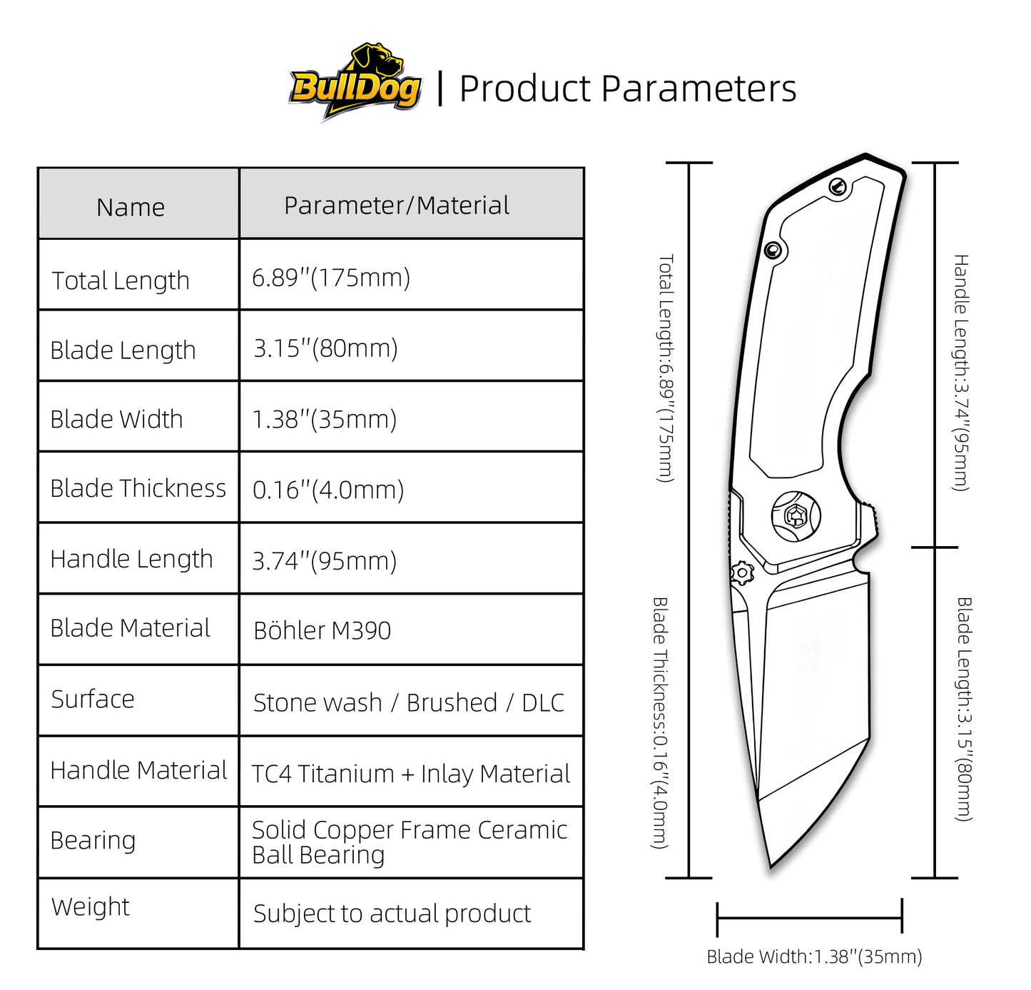 Bulldog| Rok Smerke Design M390 Steel Folding EDC Knife Multiple Opening Methods Interchangeable Inlays MK-26(Ships in 2 Months)