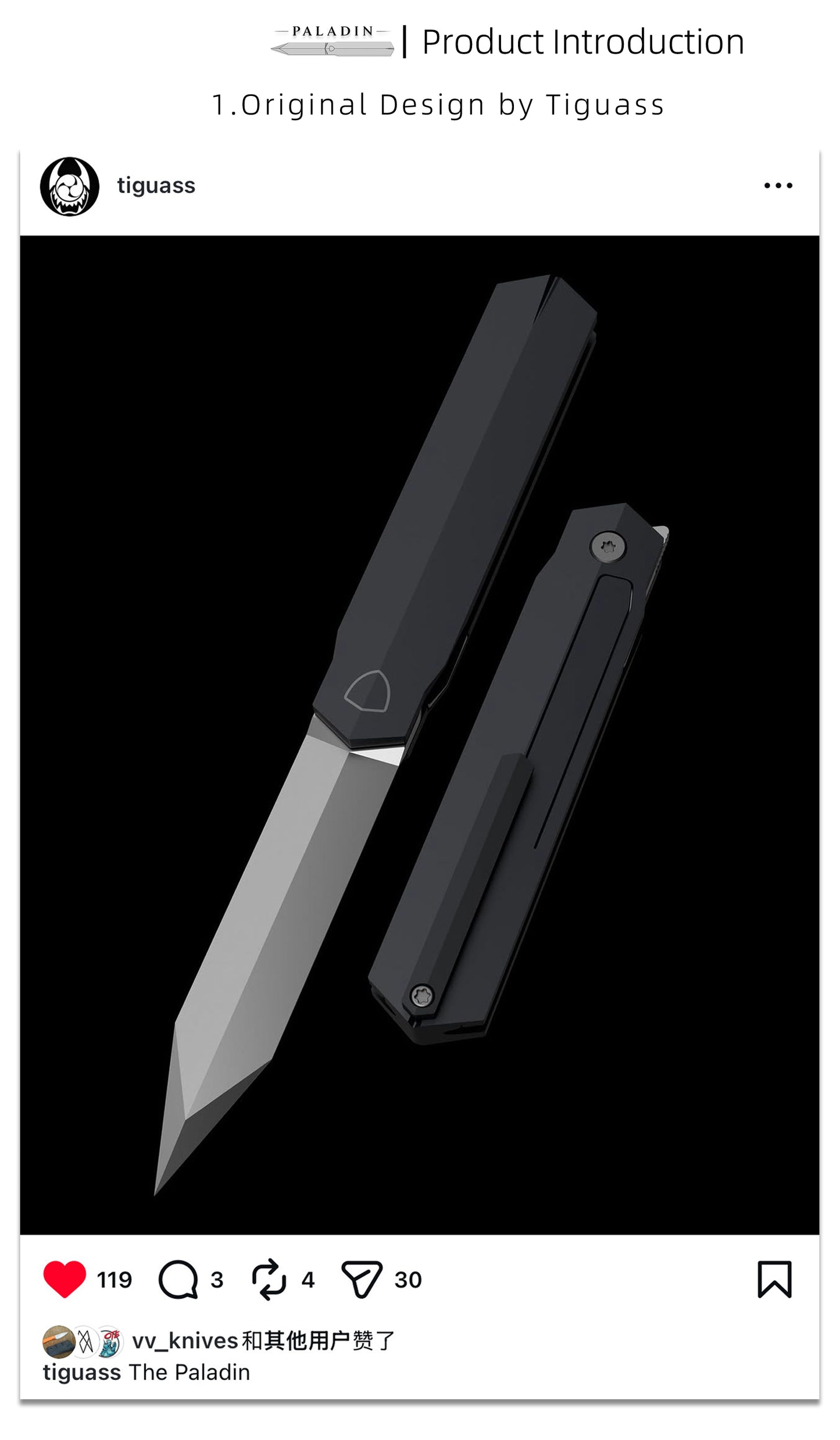 PALADIN | Designed by Tiguass, M390 Steel, Single-Edge Sword Profile Folding Knife