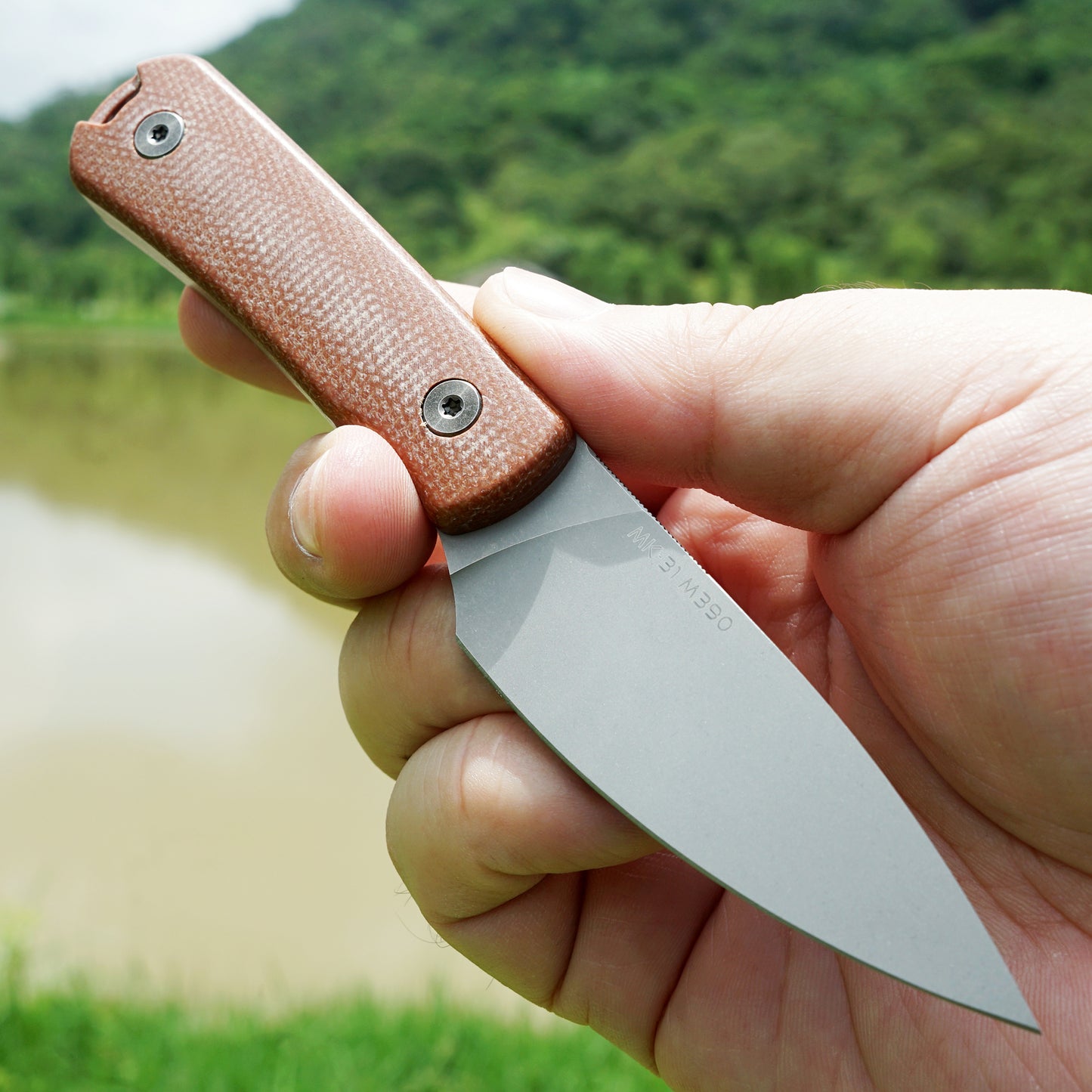 Mocenary MK-31 M390 Blade Small Fixed Blade Knife Brown Linen Handle Kydex Sheath