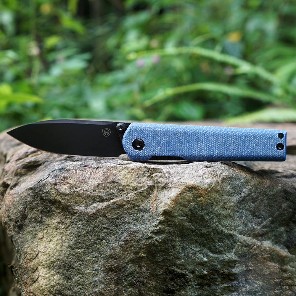 MK-09 D2(JS) Folding Pocket Knife EDC High Hardness Front Flipper DLC Blue Linen