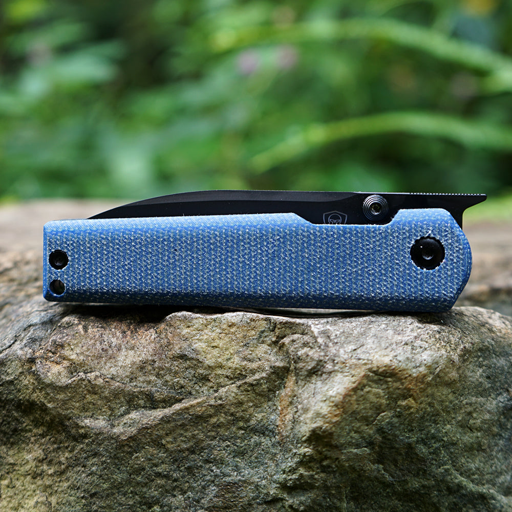 MK-09 D2(JS) Folding Pocket Knife EDC High Hardness Front Flipper DLC Blue Linen
