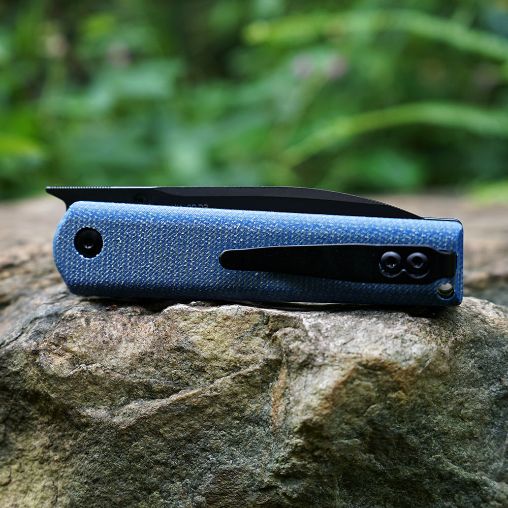 MK-09 D2(JS) Folding Pocket Knife EDC High Hardness Front Flipper DLC Blue Linen
