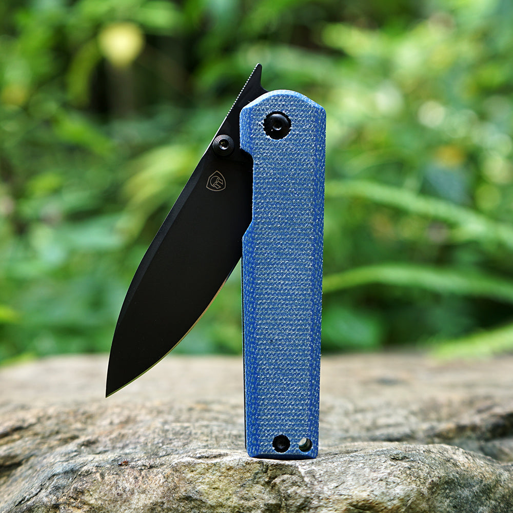 MK-09 D2(JS) Folding Pocket Knife EDC High Hardness Front Flipper DLC Blue Linen