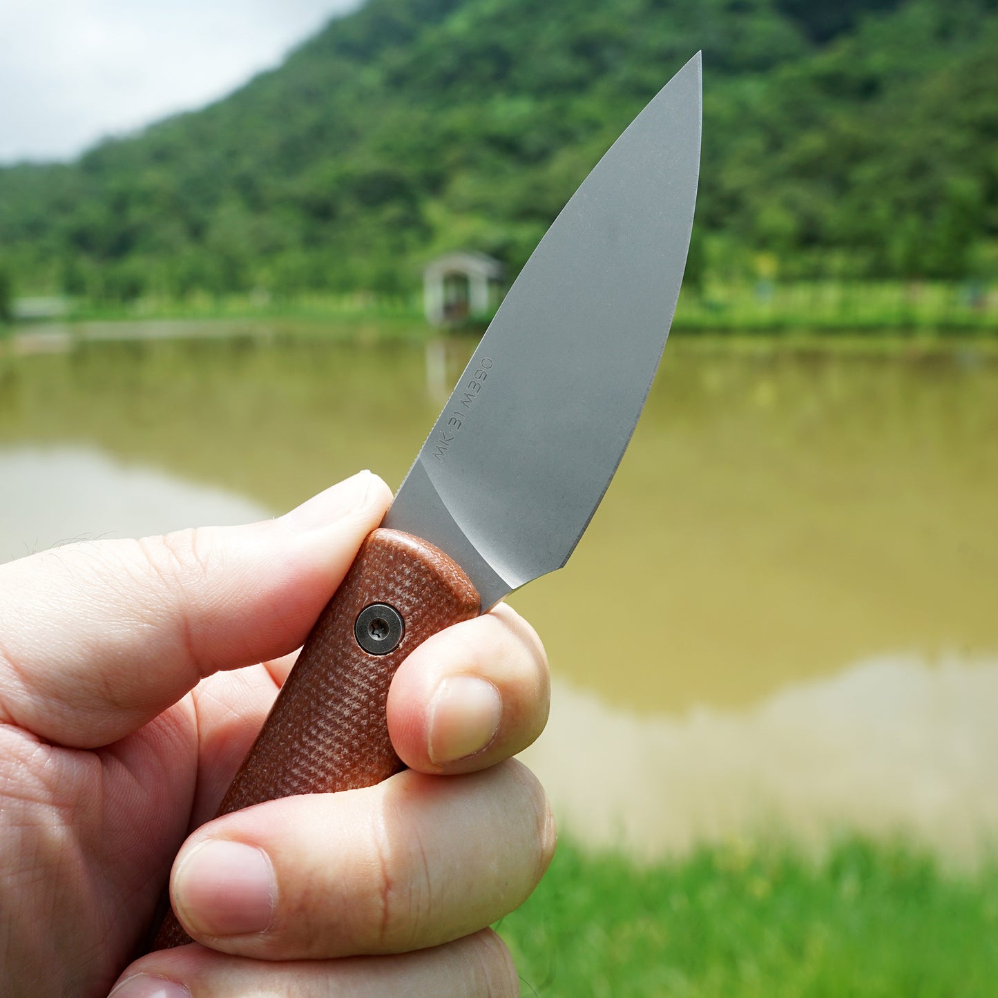 Mocenary MK-31 M390 Blade Small Fixed Blade Knife Brown Linen Handle Kydex Sheath
