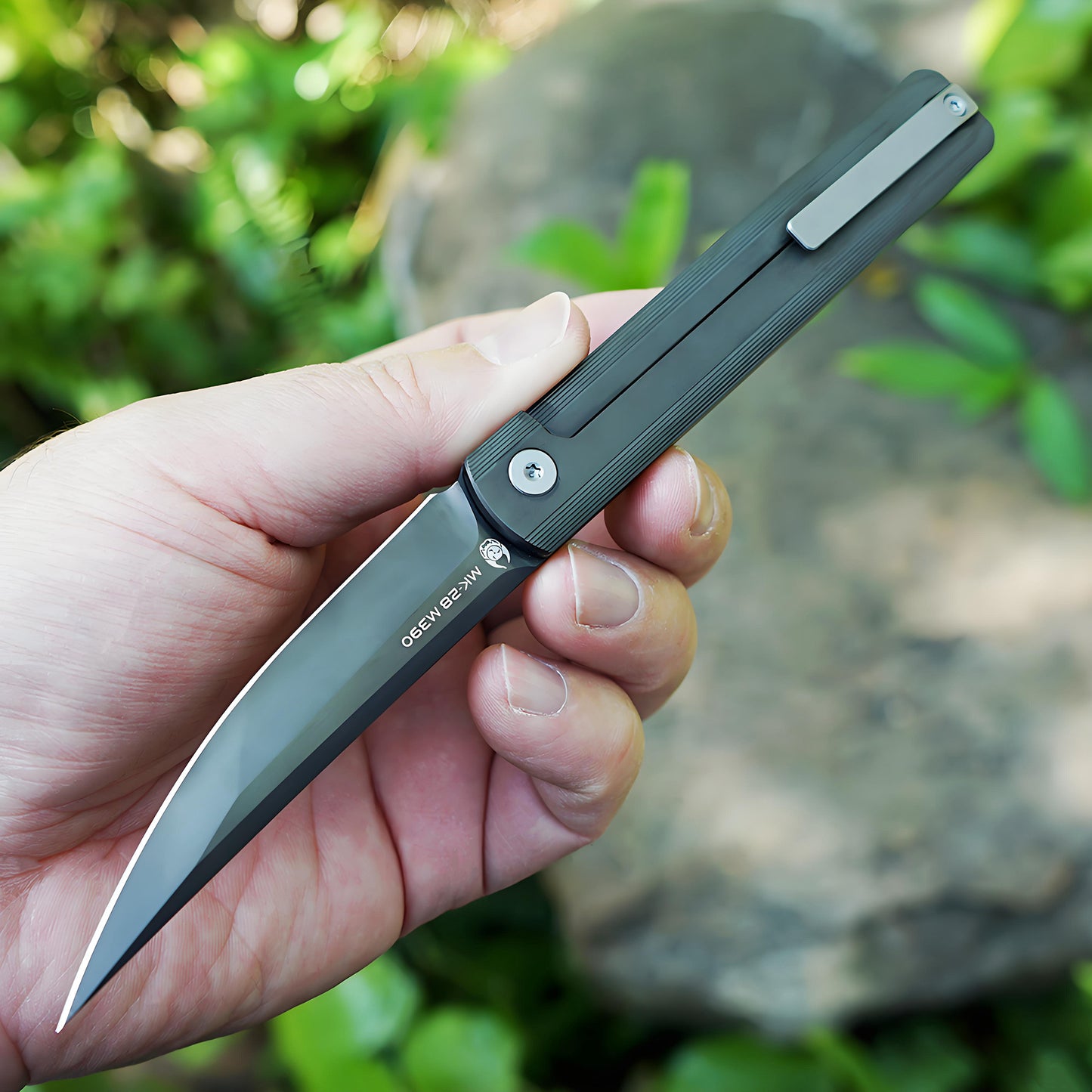 “墨” (MK-28(DLC) M390 Blade Semi-Integral Titanium Front Flipper Design By Tiguass