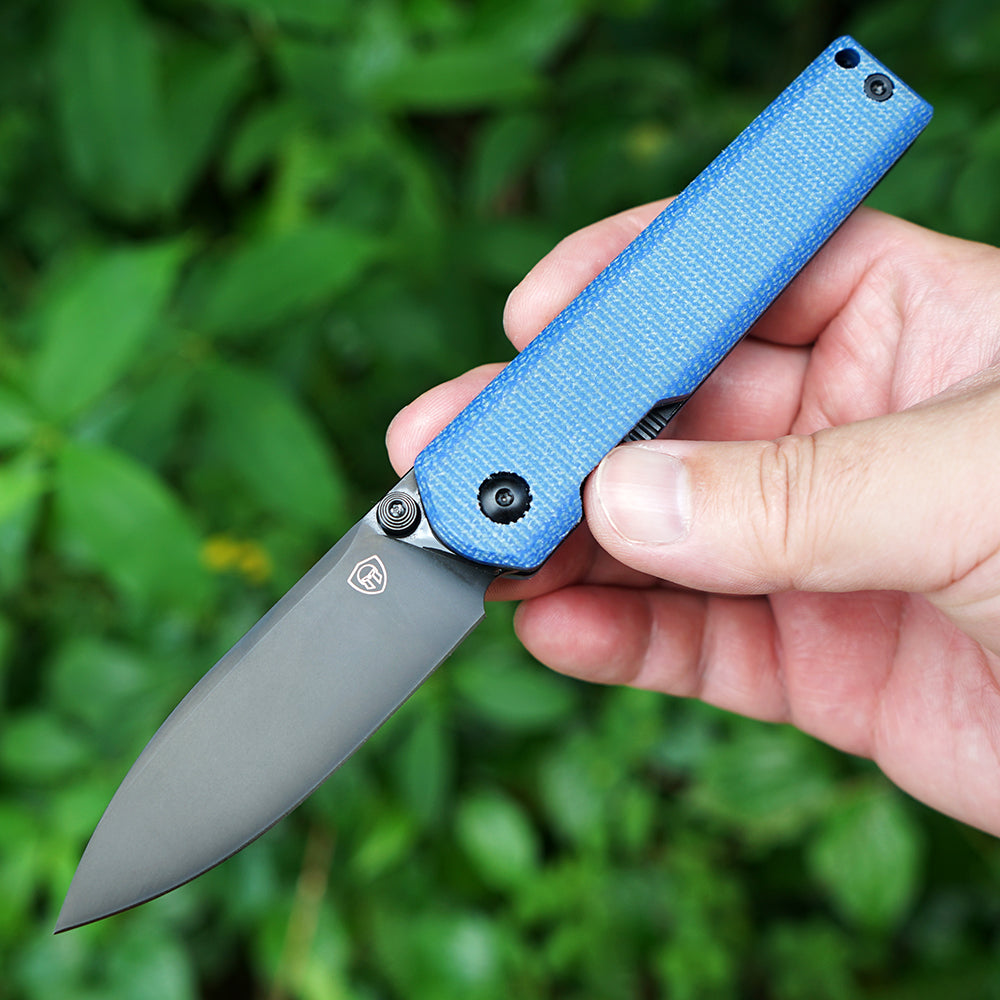 MK-09 D2(JS) Folding Pocket Knife EDC High Hardness Front Flipper DLC Blue Linen