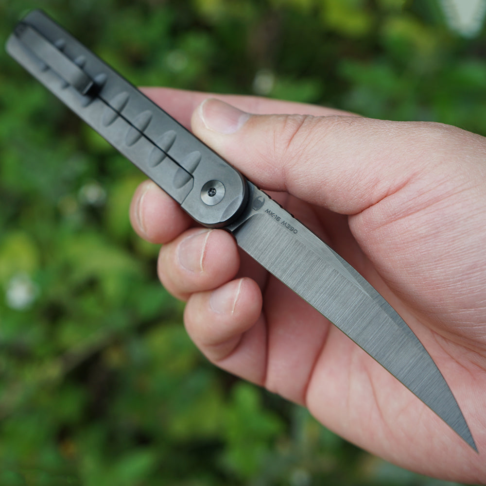 Pipefish MK-16(DLC) M390 Blade Tiguass Design Front Opening Wire Drawing+DLC