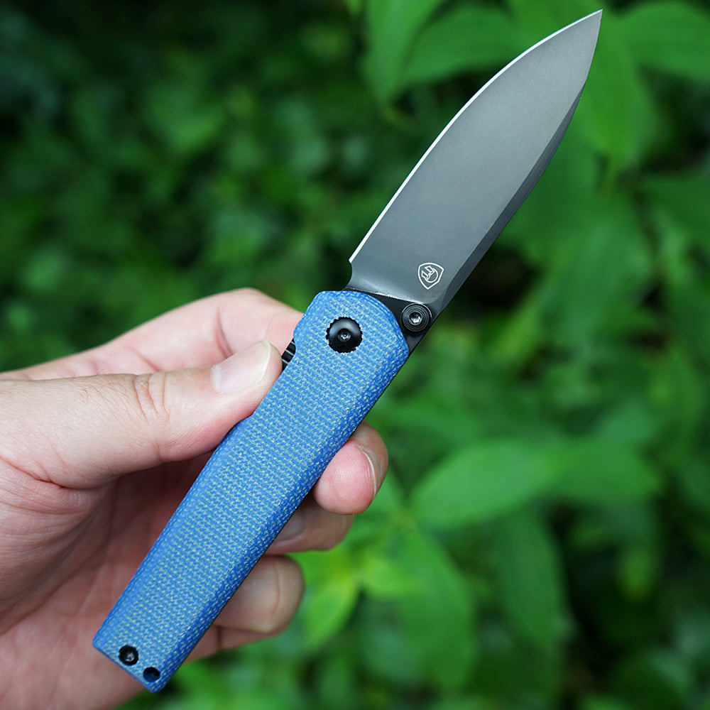 MK-09 D2(JS) Folding Pocket Knife EDC High Hardness Front Flipper DLC Blue Linen