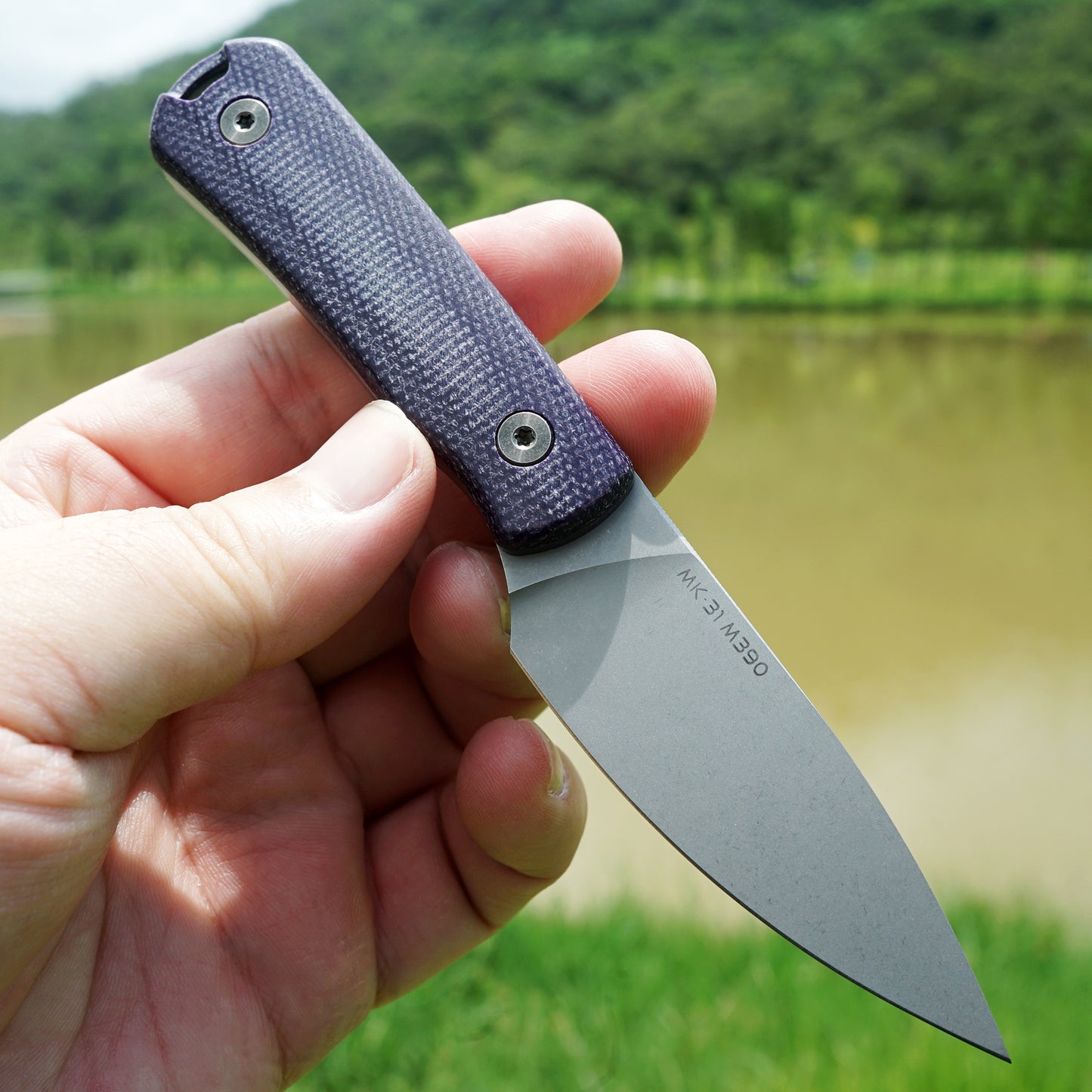 Mocenary MK-31 Purple Linen Handle M390 Blade Small Fixed Blade Knife