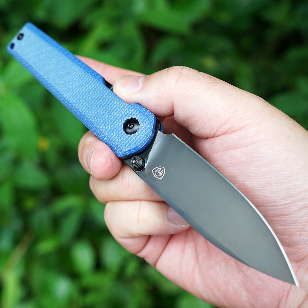 MK-09 D2(JS) Folding Pocket Knife EDC High Hardness Front Flipper DLC Blue Linen