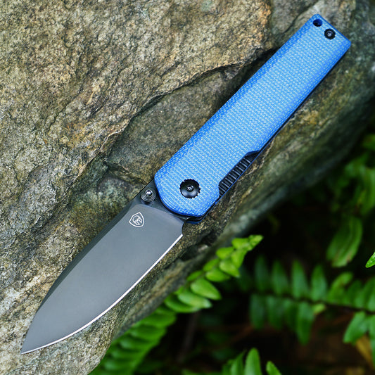 MK-09 D2(JS) Folding Pocket Knife EDC High Hardness Front Flipper DLC Blue Linen