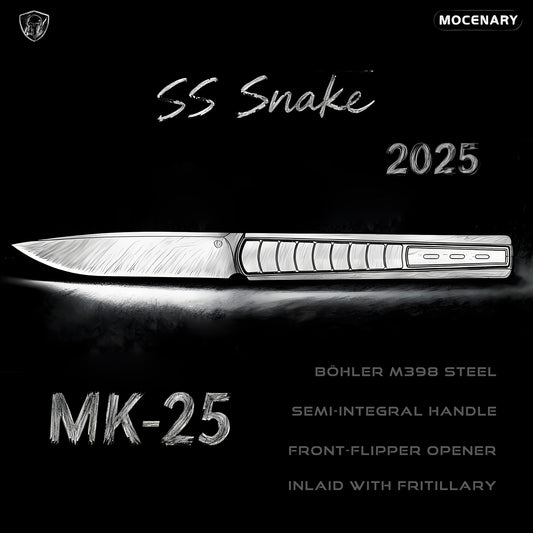“SS Snake” MK-25 Böhler M398 Steel Semi-Integral Handle Inlaid With Fritillary Front-Flipper Opener Limited Edition In 2025 Delivery December 2025