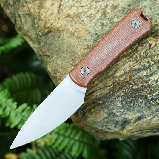 Mocenary MK-31 M390 Blade Small Fixed Blade Knife Brown Linen Handle Kydex Sheath