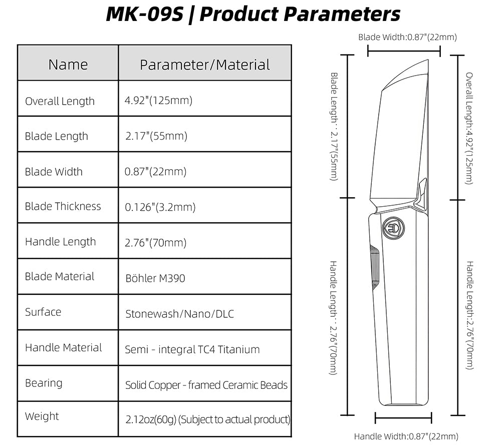 MK-09S M390 – Minimalist Semi-Integral EDC with Front Flipper & Thumb Stud | Shipping in 6 Months