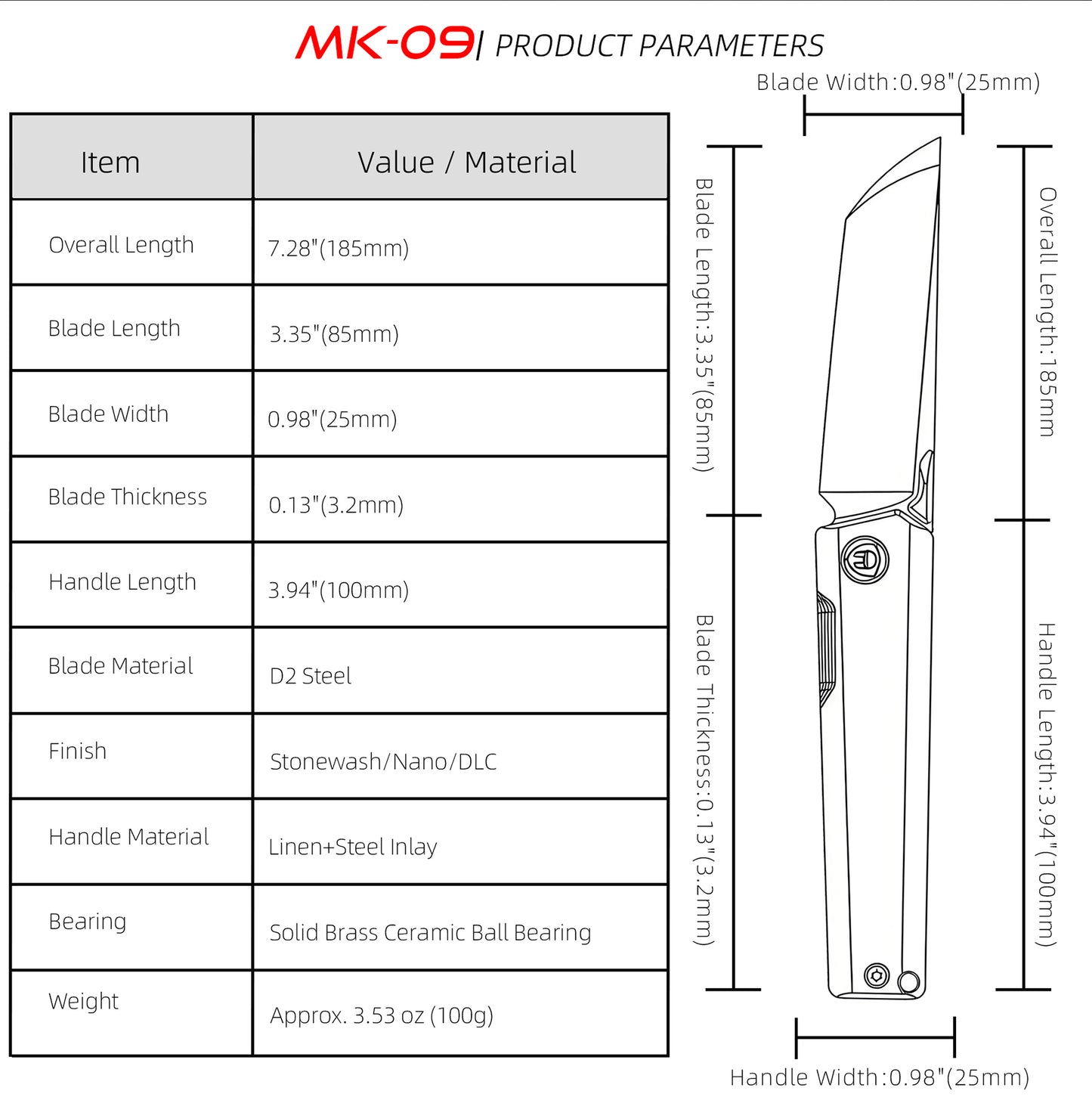 MK-09 Next-Gen D2 Steel Linen Micarta Handle - Multiple Deployment Options (Ships in 6 Months)