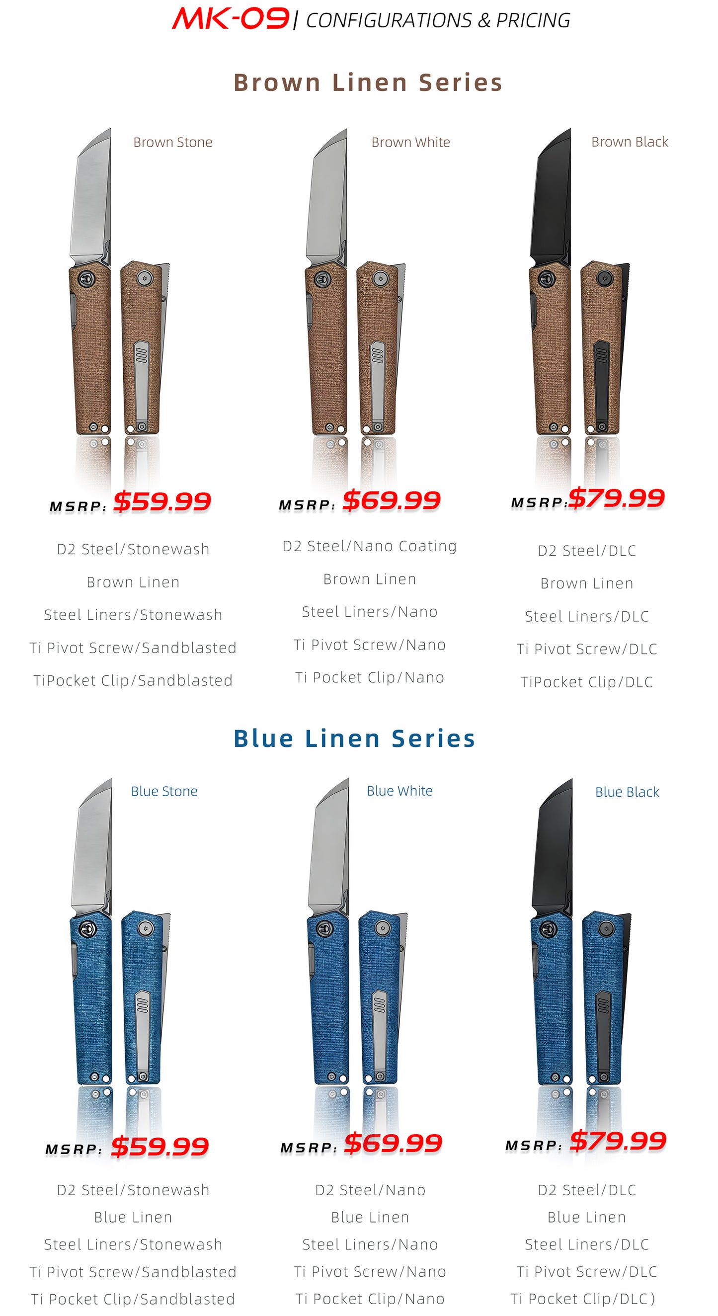 MK-09 Next-Gen D2 Steel Linen Micarta Handle - Multiple Deployment Options (Ships in 6 Months)