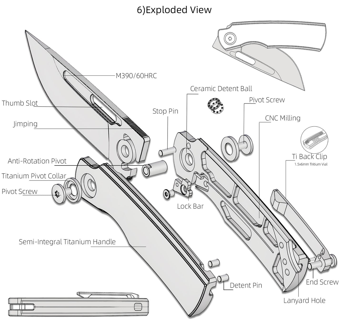 Dragonfish MK-06 Upgraded – Böhler M390 Blade, Semi-Integral Titanium Handle, Multiple Deployment Options, New Nano Coating, Refined Details,Ships in 180 Days