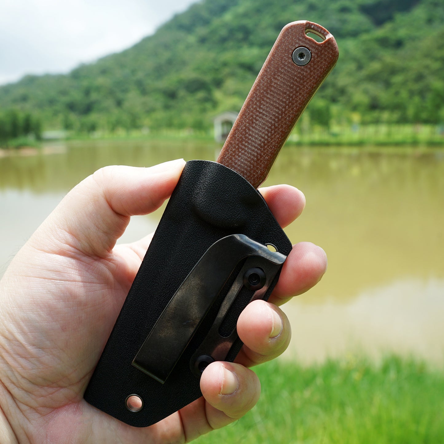 Mocenary MK-31 M390 Blade Small Fixed Blade Knife Brown Linen Handle Kydex Sheath