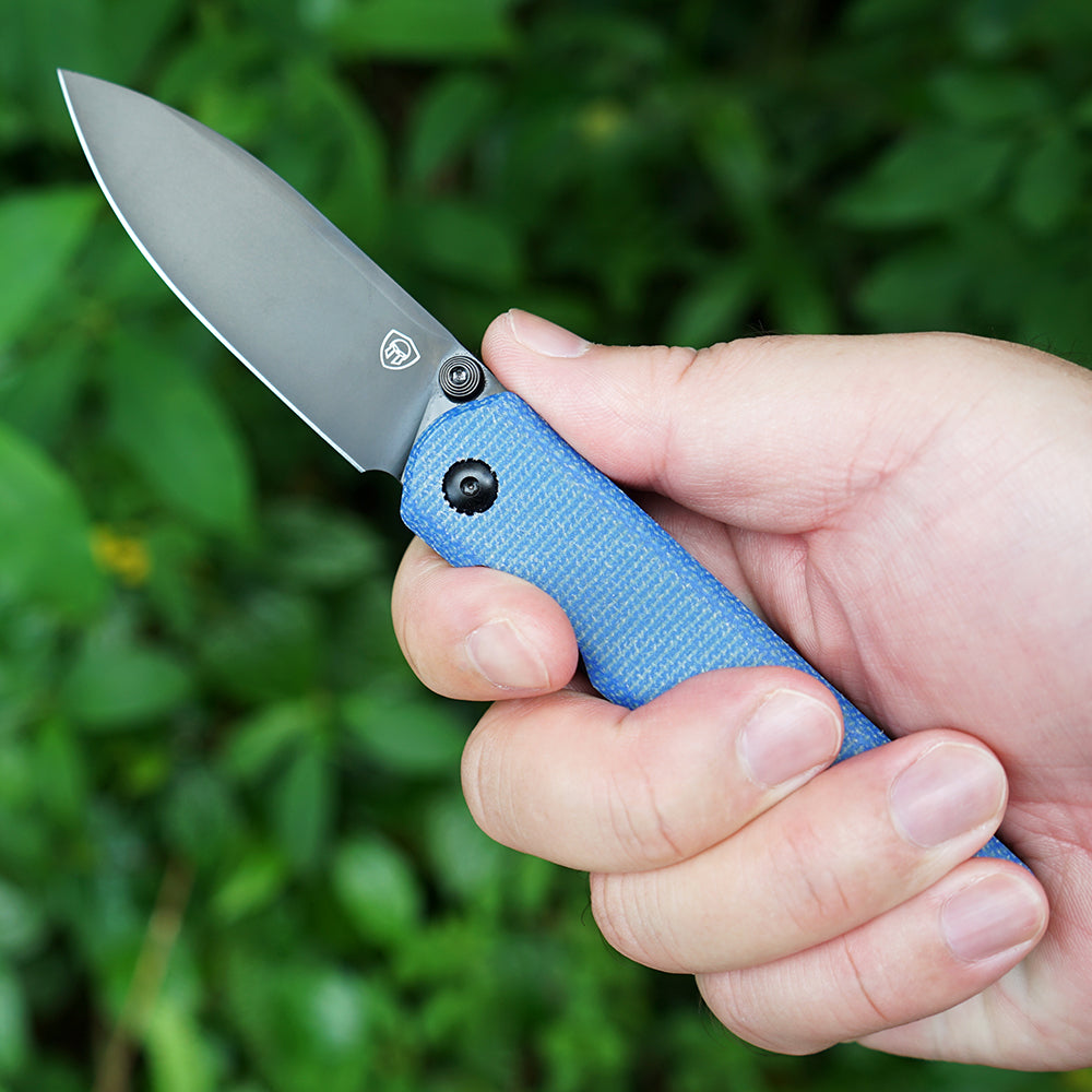 MK-09 D2(JS) Folding Pocket Knife EDC High Hardness Front Flipper DLC Blue Linen