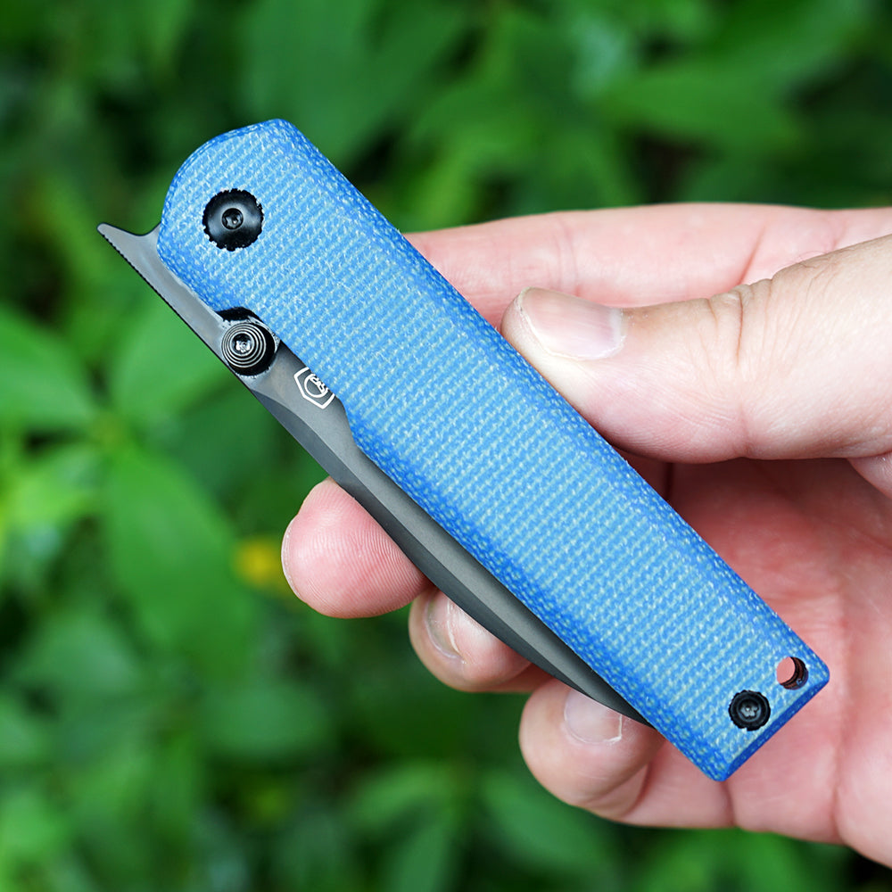 MK-09 D2(JS) Folding Pocket Knife EDC High Hardness Front Flipper DLC Blue Linen