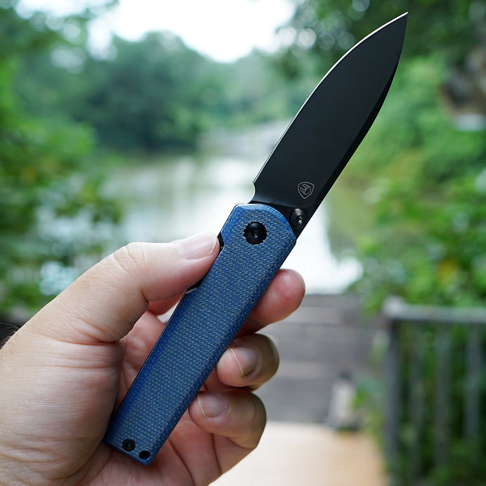 MK-09 D2(JS) Folding Pocket Knife EDC High Hardness Front Flipper DLC Blue Linen