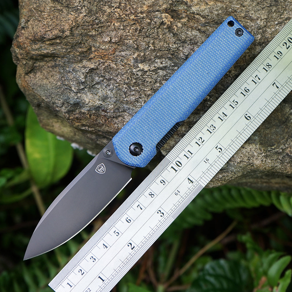 MK-09 D2(JS) Folding Pocket Knife EDC High Hardness Front Flipper DLC Blue Linen