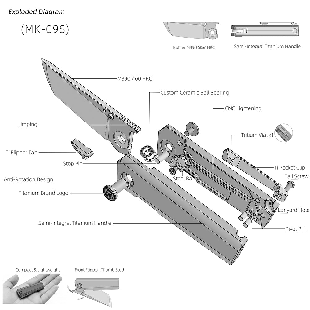 MK-09S M390 – Minimalist Semi-Integral EDC with Front Flipper & Thumb Stud | Shipping in 6 Months