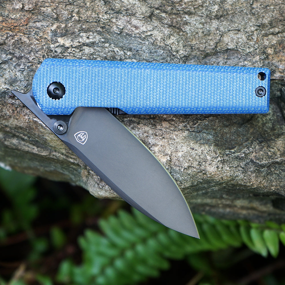 MK-09 D2(JS) Folding Pocket Knife EDC High Hardness Front Flipper DLC Blue Linen