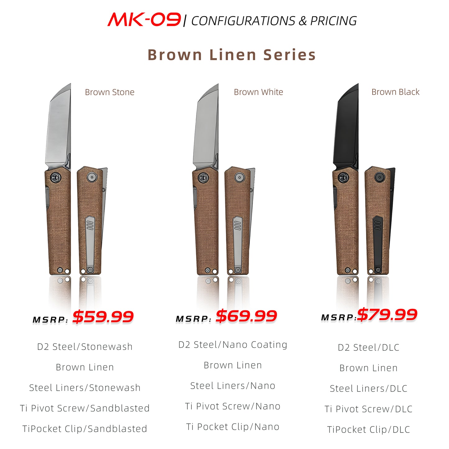 MK-09 Next-Gen D2 Steel Linen Micarta Handle - Multiple Deployment Options (Ships in 6 Months)