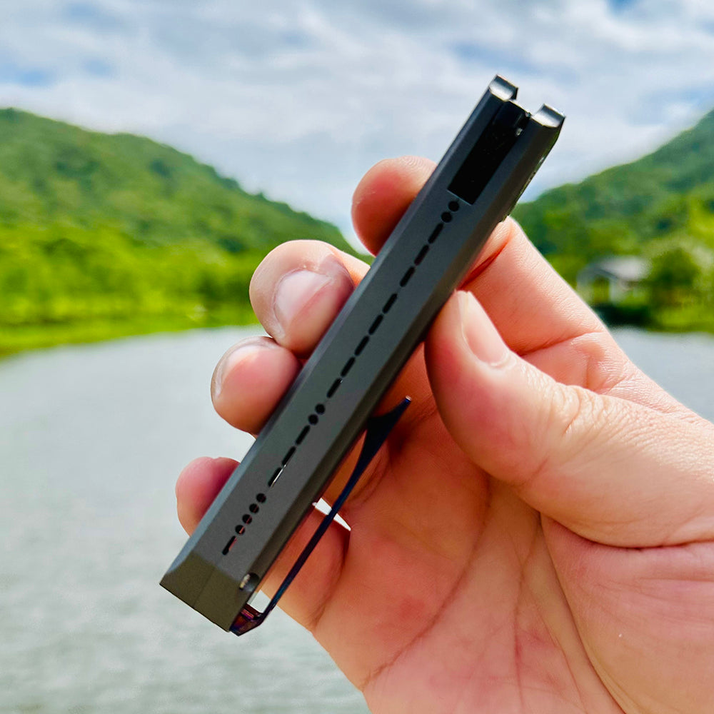 MK-15E Nichols Stainless Steel Damascus Galaxy Pattern Blade Half Sided Titanium Alloy+Titanium Damascus Patch Handle (Numbers are only 7 and 8)