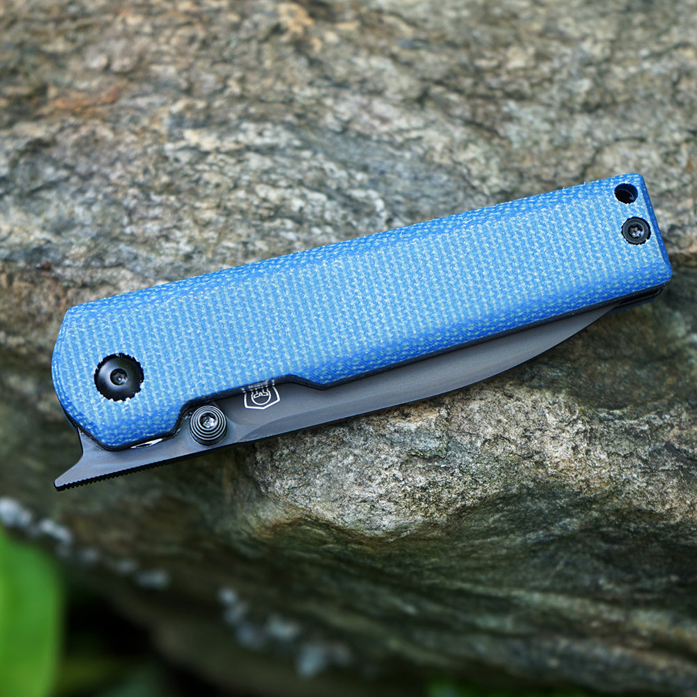 MK-09 D2(JS) Folding Pocket Knife EDC High Hardness Front Flipper DLC Blue Linen