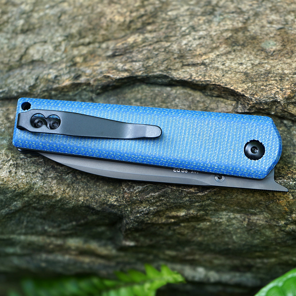 MK-09 D2(JS) Folding Pocket Knife EDC High Hardness Front Flipper DLC Blue Linen
