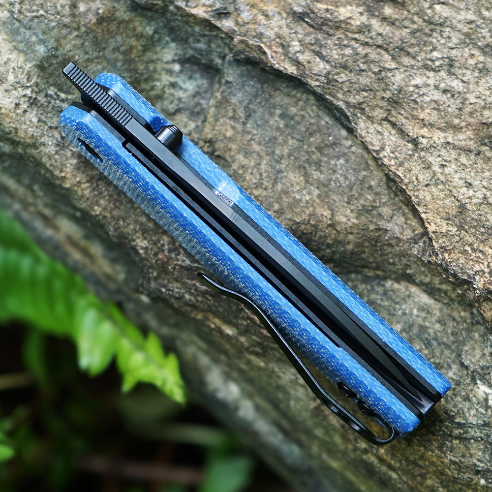 MK-09 D2(JS) Folding Pocket Knife EDC High Hardness Front Flipper DLC Blue Linen