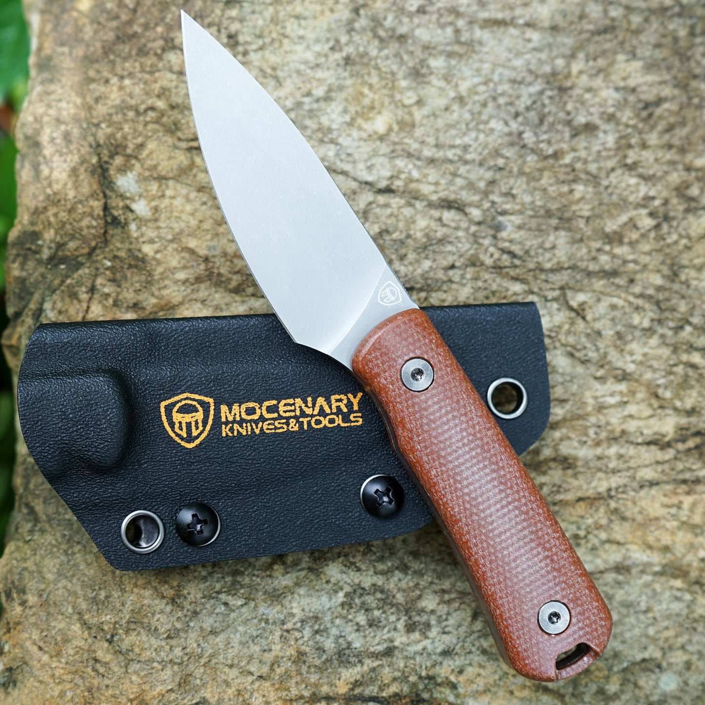 Mocenary MK-31 M390 Blade Small Fixed Blade Knife Brown Linen Handle Kydex Sheath