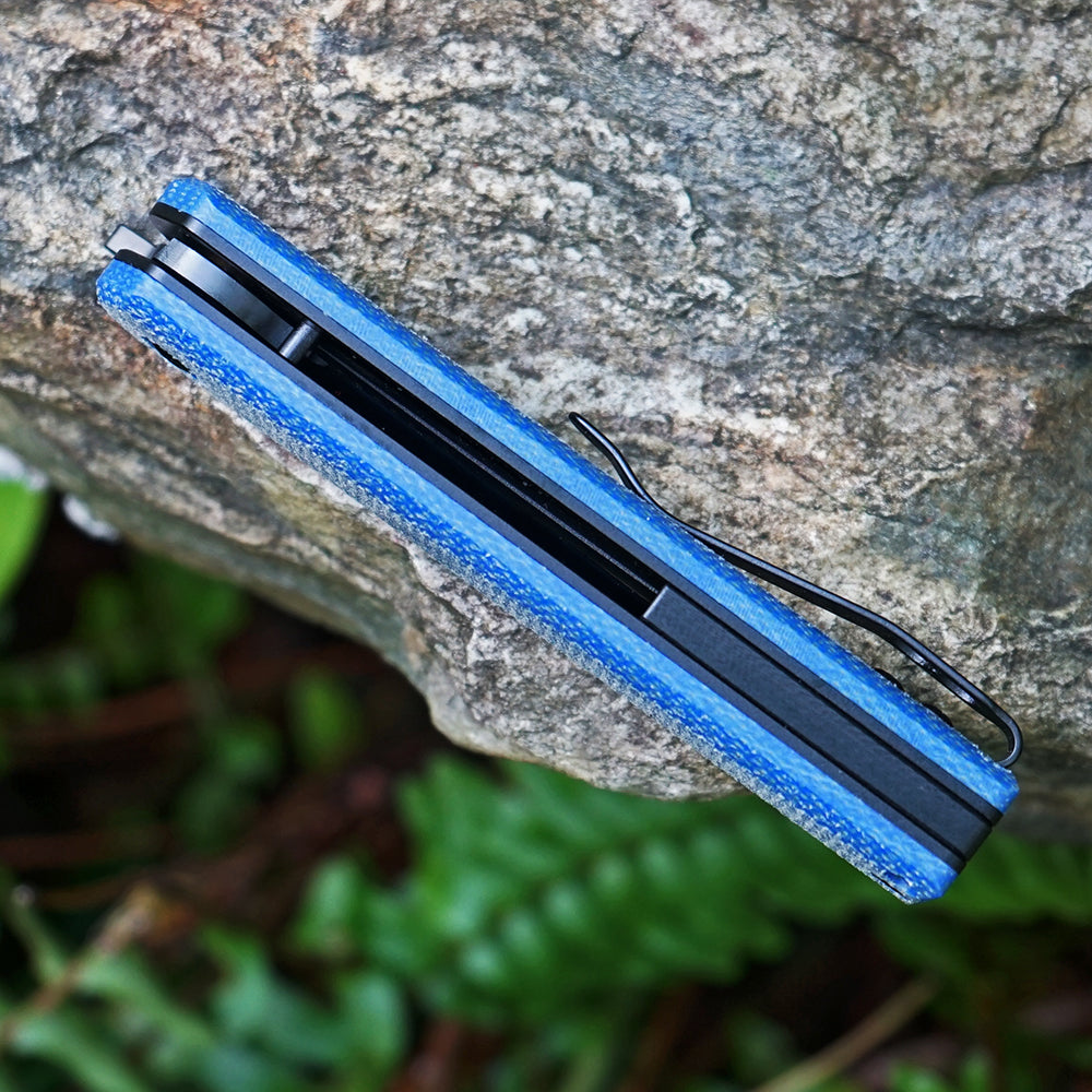 MK-09 D2(JS) Folding Pocket Knife EDC High Hardness Front Flipper DLC Blue Linen
