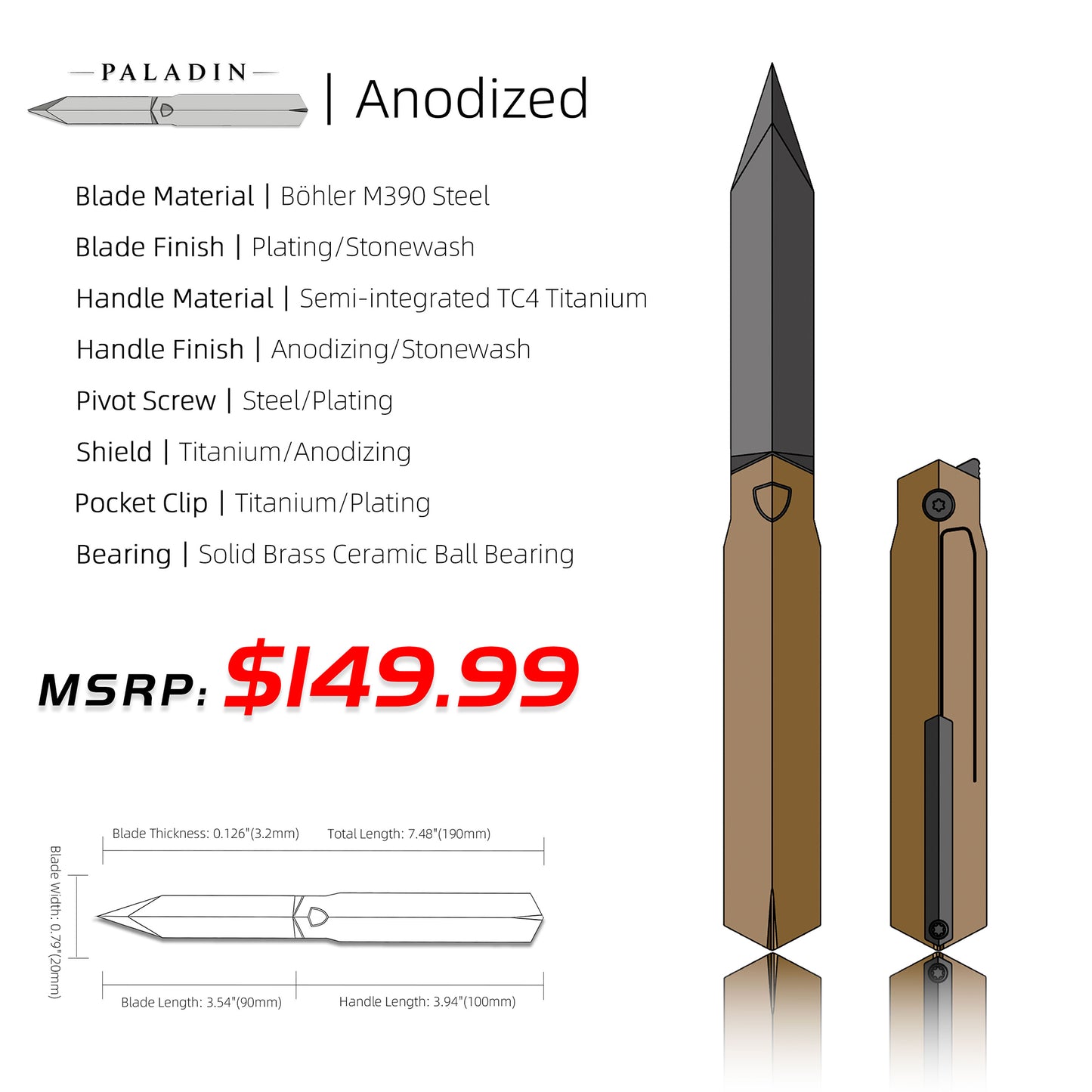 PALADIN | Designed by Tiguass, M390 Steel, Single-Edge Sword Profile Folding Knife