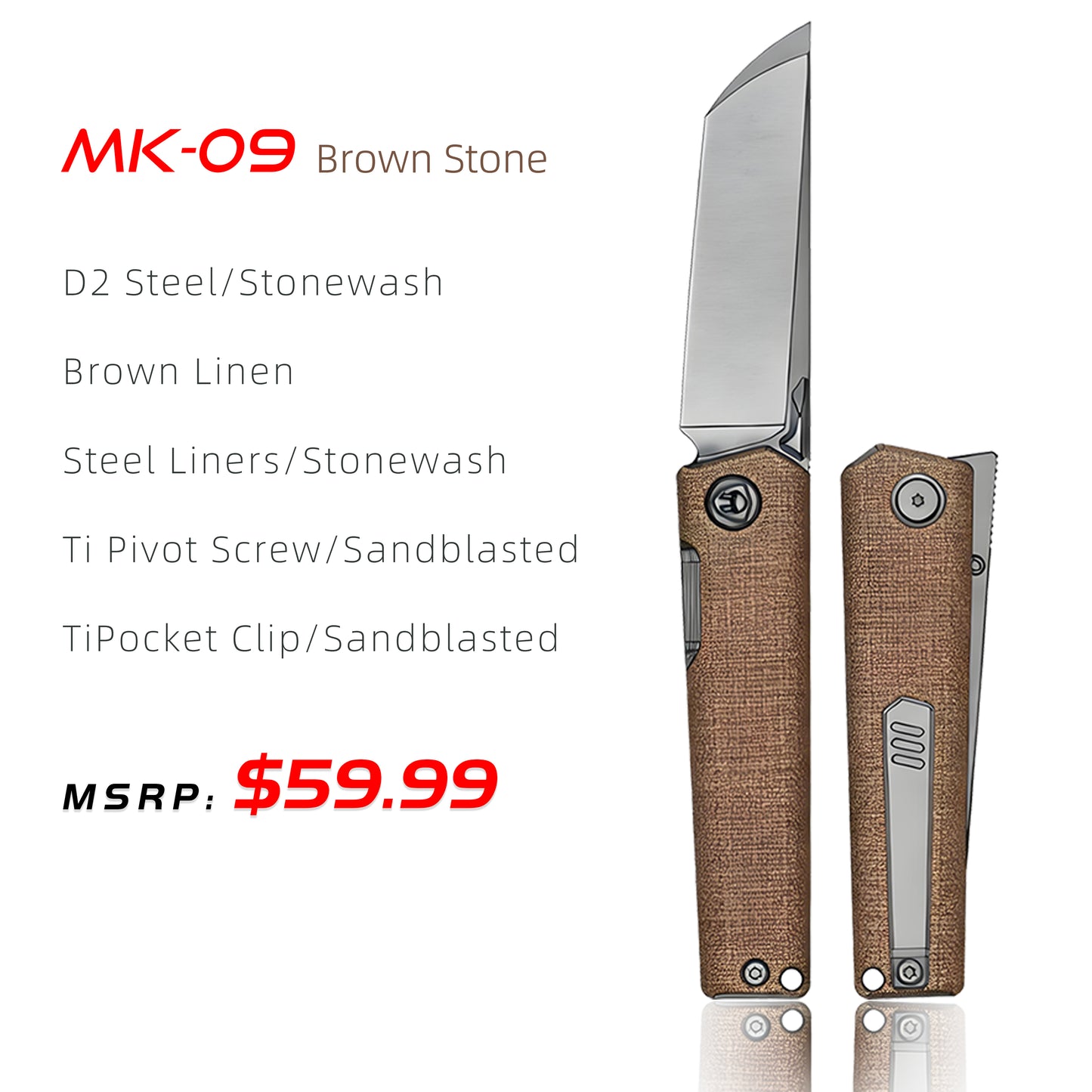 MK-09 Next-Gen D2 Steel Linen Micarta Handle - Multiple Deployment Options (Ships in 6 Months)