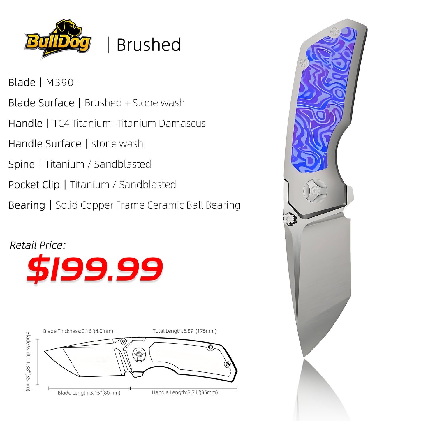 Bulldog| Rok Smerke Design M390 Steel Folding EDC Knife Multiple Opening Methods Interchangeable Inlays MK-26(Ships in 2 Months)