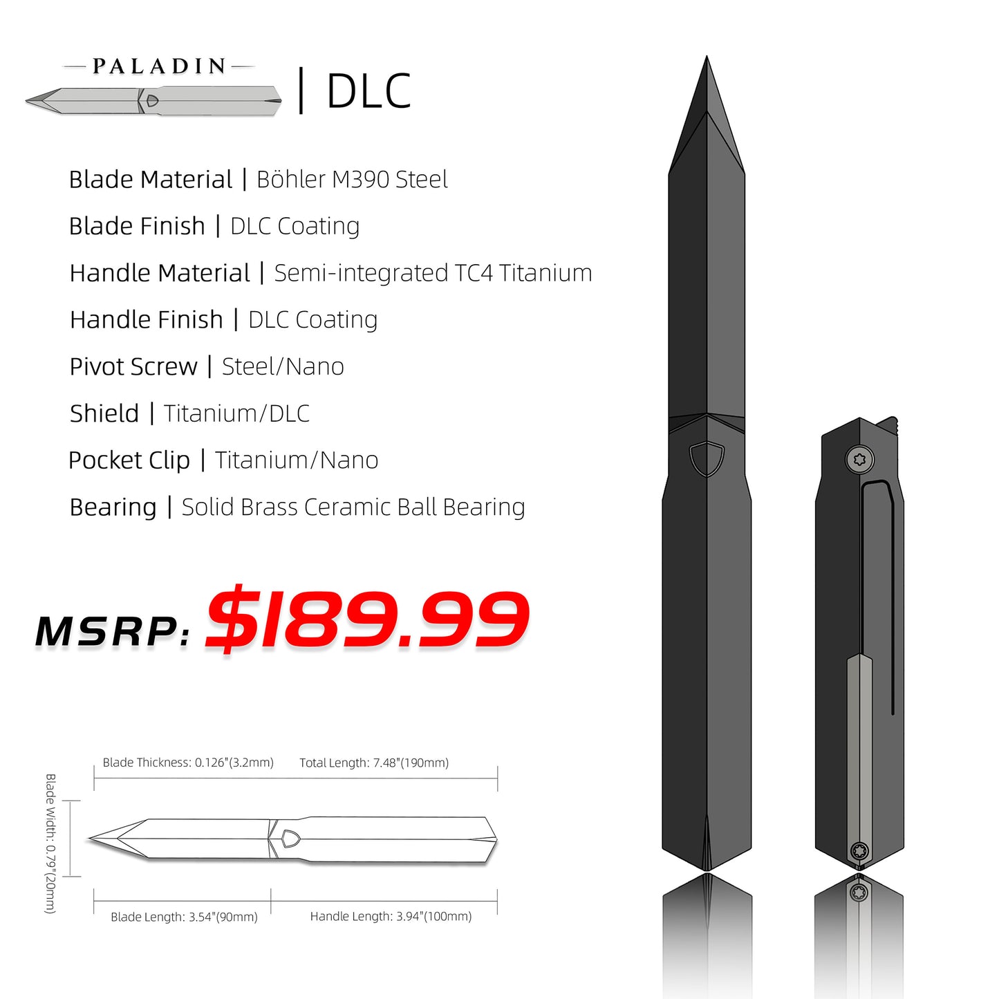 PALADIN | Designed by Tiguass, M390 Steel, Single-Edge Sword Profile Folding Knife