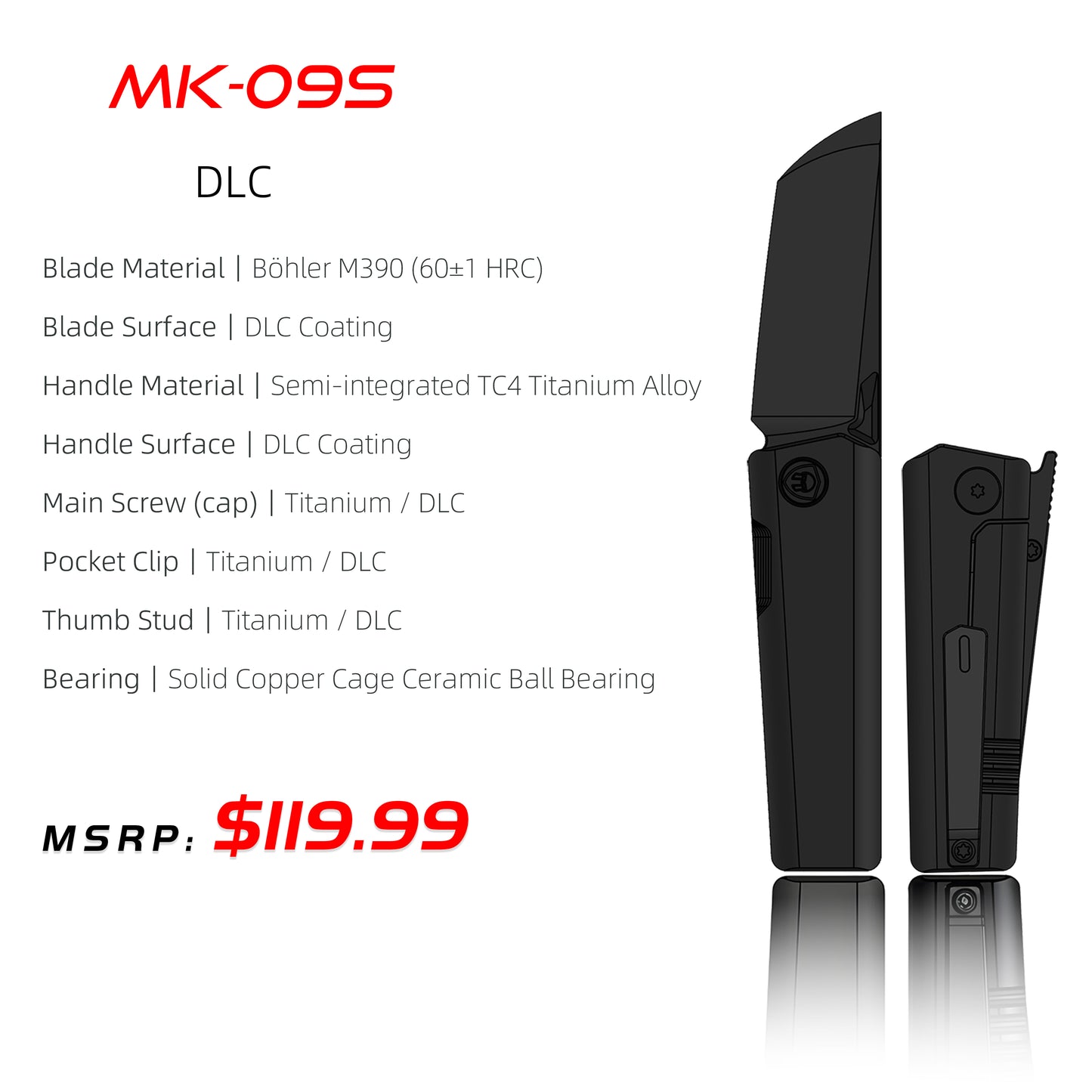 MK-09S M390 – Minimalist Semi-Integral EDC with Front Flipper & Thumb Stud | Shipping in 6 Months