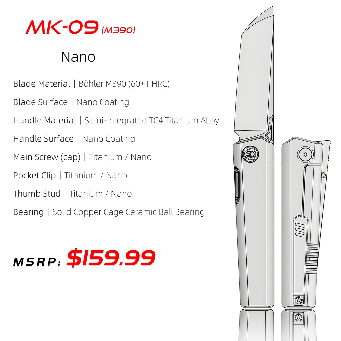 MK-09 Next-Gen｜M390 Steel & Semi-Integrated Titanium Handles Multiple Deployment (Ships in 6 Months)