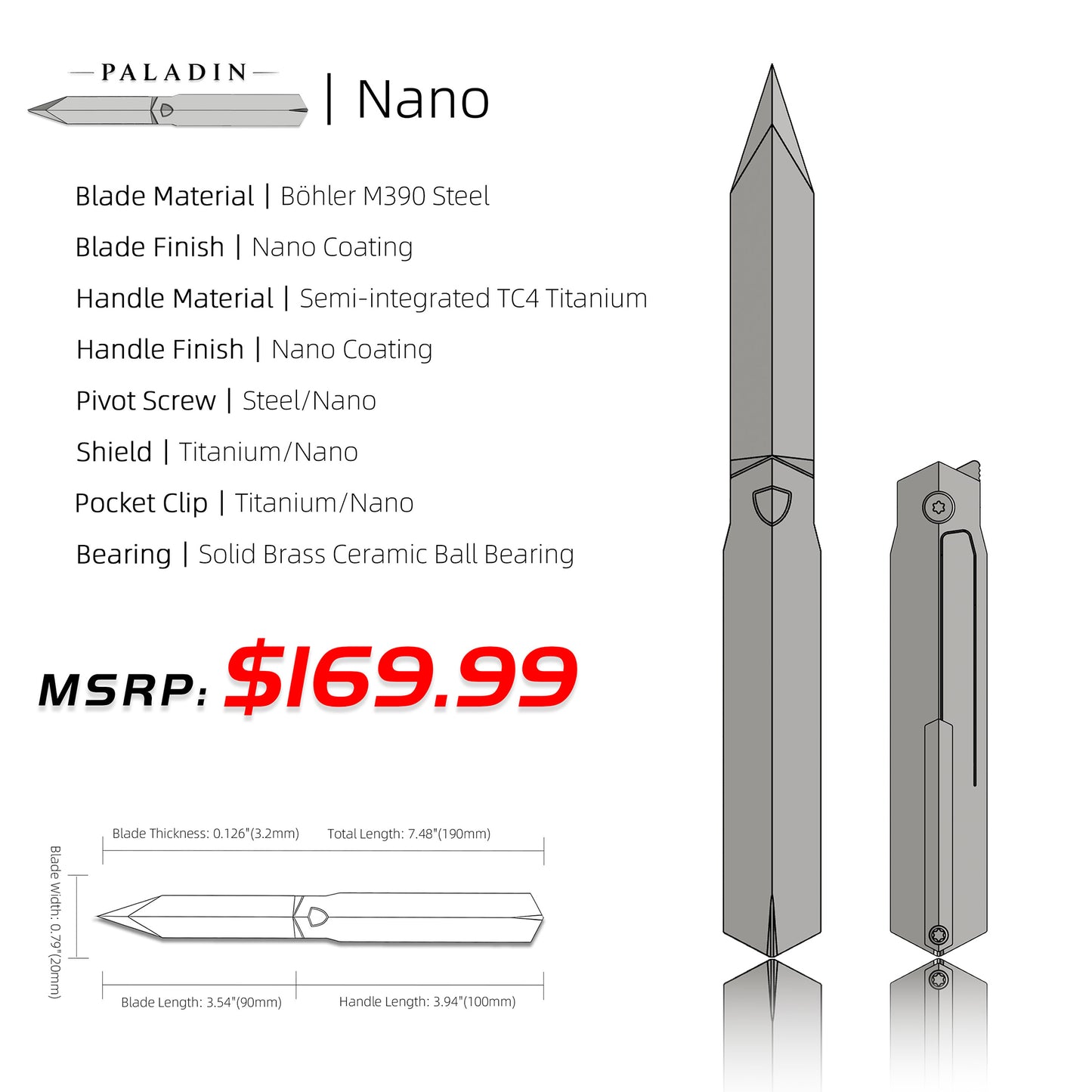 PALADIN | Designed by Tiguass, M390 Steel, Single-Edge Sword Profile Folding Knife