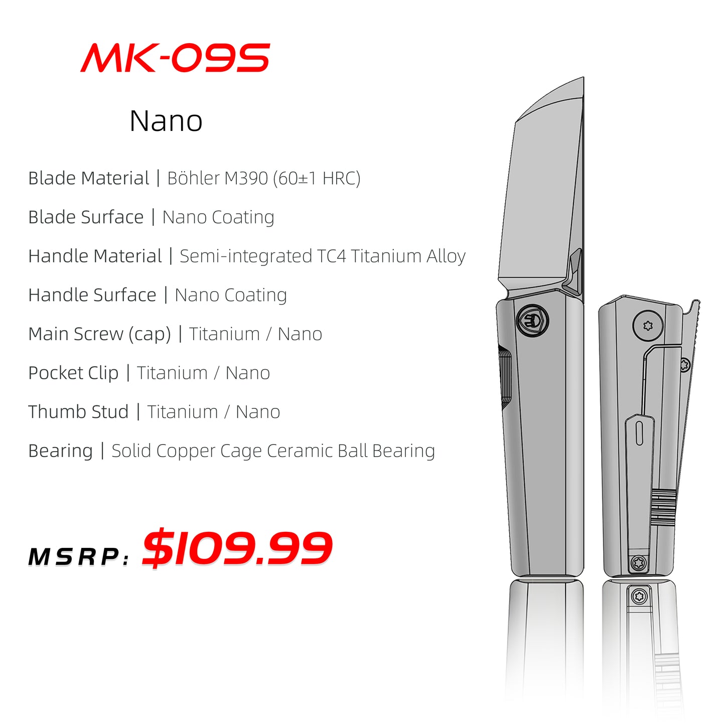 MK-09S M390 – Minimalist Semi-Integral EDC with Front Flipper & Thumb Stud | Shipping in 6 Months