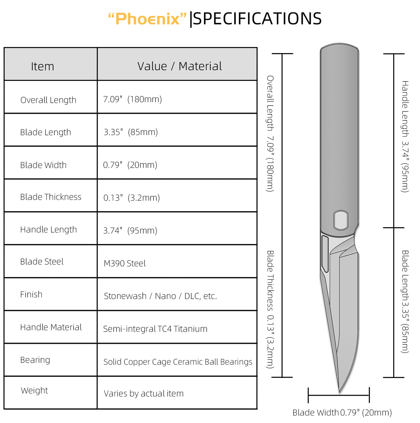 "Phoenix" (MK-27): M390 Step Grind, Semi-Integral Ti, Front Flipper, Tiguass Design | Ships in 6 Months