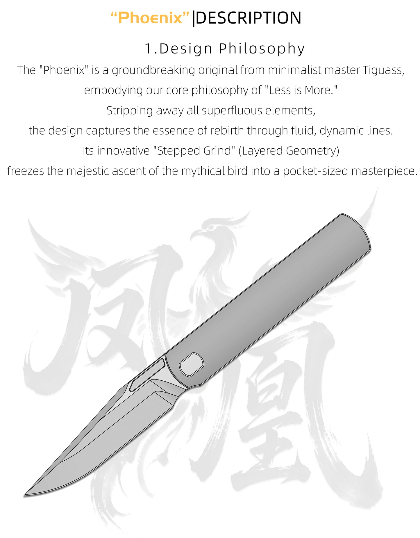 "Phoenix" (MK-27): M390 Step Grind, Semi-Integral Ti, Front Flipper, Tiguass Design | Ships in 6 Months