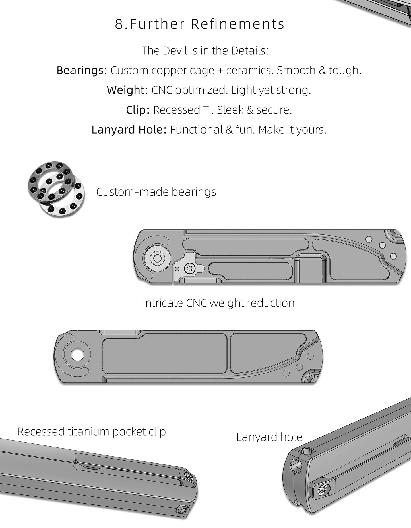"Phoenix" (MK-27): M390 Step Grind, Semi-Integral Ti, Front Flipper, Tiguass Design | Ships in 6 Months